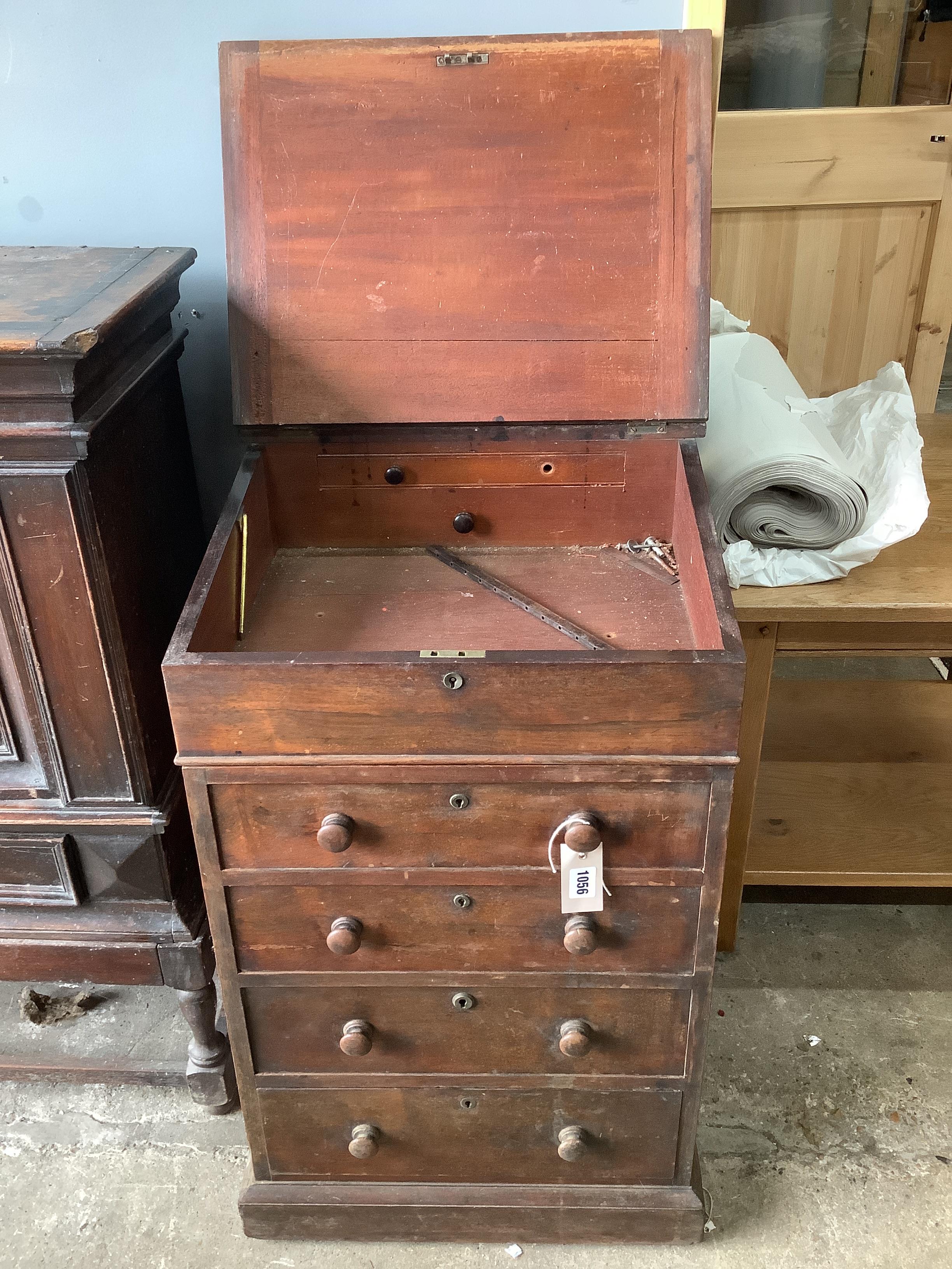 A small 19th century rosewood davenport, width 47cm, depth 51cm, height 77cm